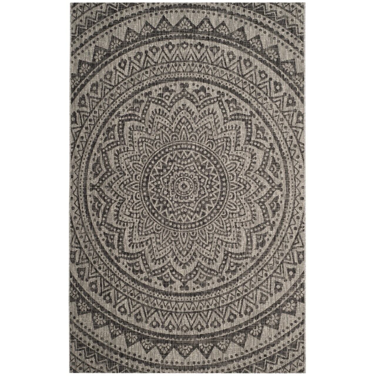 Safavieh Outdoor Cy8734-37612 Courtyard Light Grey / Black Rug Area Rug Carpet